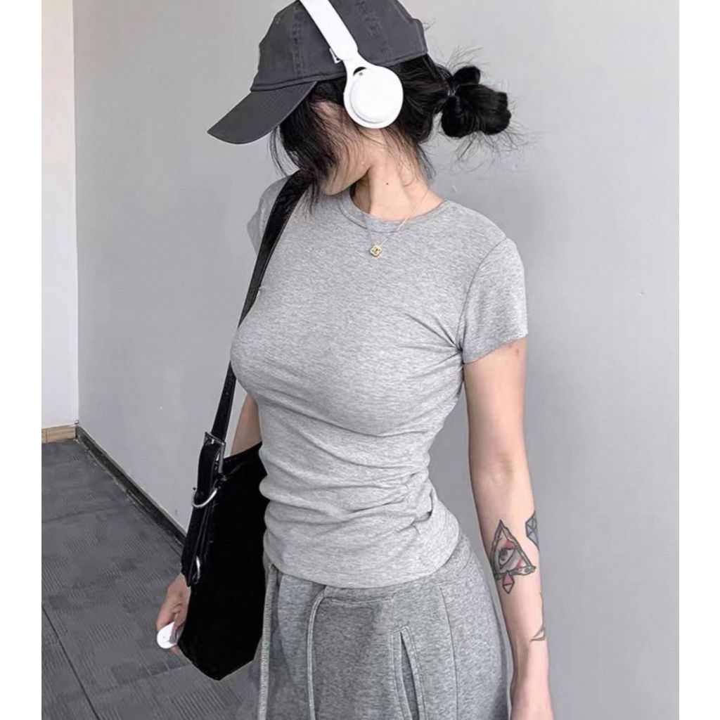 FLD - B200 Basic Polos Crop Rib Kaos Atasan Melar Slim Fit Seksi Wanita Tshirt Wanita Baju Bahan Ade