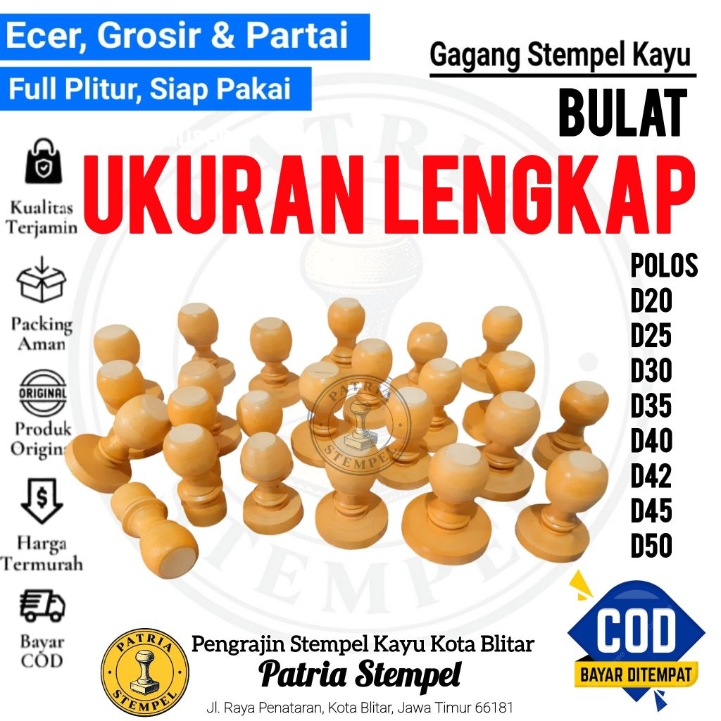 PROMO gagang stempel kayu bulat ukuran lengkap