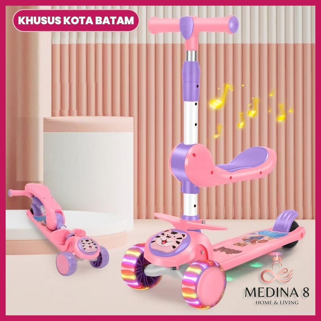 [URGENT - INSTAN READY] Skuter Anak 3 in 1 Kursi Lipat Musik & Lampu Roda LED Scooter Anak/ 3 in 1 S
