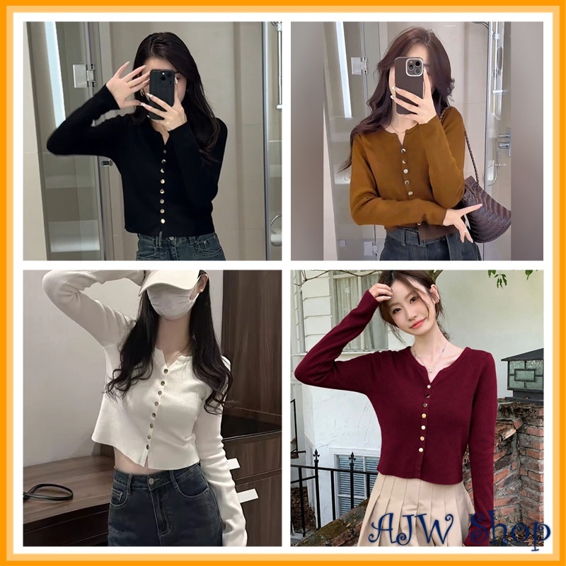 AJW Cardigan Knitwear Casual Variasi Gold Button Elegan RCS | Atasan Rajut Wanita Variasi Kancing Go