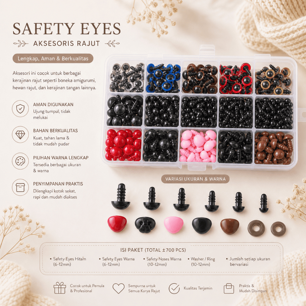 752pcs Mata Hidung Boneka Rajut / Safety Eyes Amigurumi + Box
