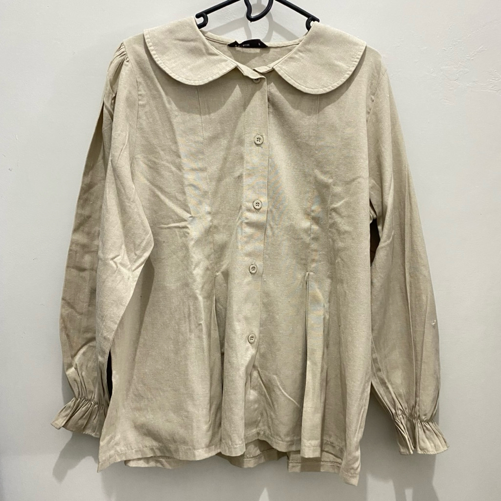 PRELOVED Atasan Kemeja Wanita YE-RIN Yuna Top Cream Blus Blouse Kerah Peterpan Korean Look