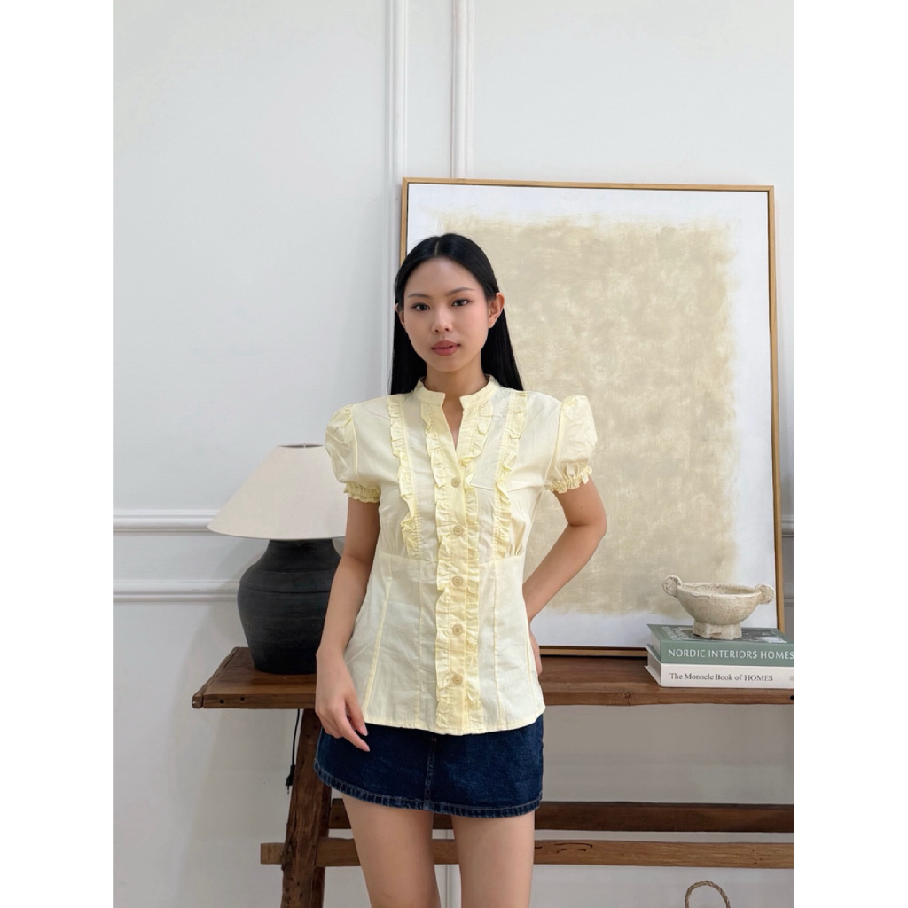 [Aera] Lea Top | Kemeja Wanita | Atasan Wanita Lengan Pendek | Blouse Wanita | Ruffle Blouse