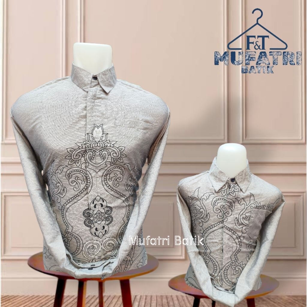 Batik Silver Ayah Dan Anak Couple Bahan Dobby Serat Lapis Furing Premium Motif Elegan Mewah//seragam