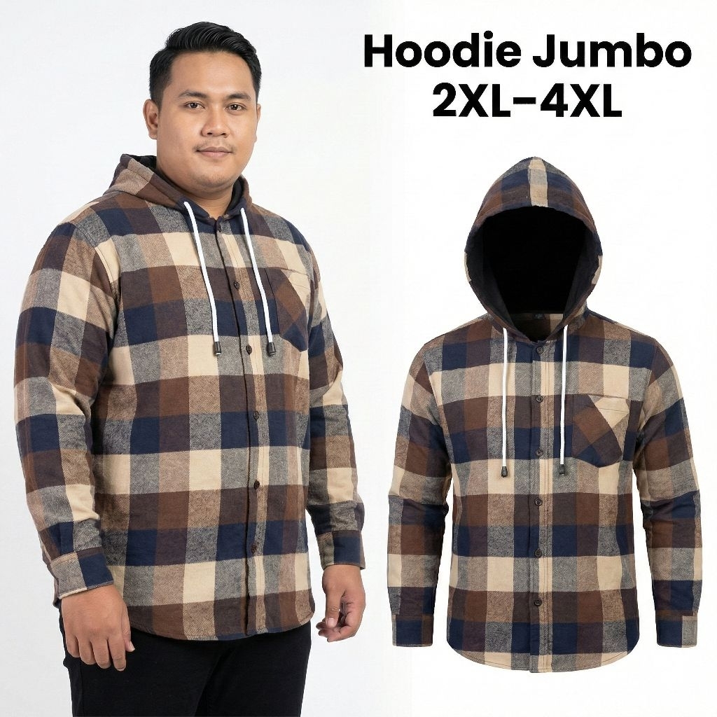 hoodie flanel pria jumbo, kemeja hoodie pria 2xl 3xl 4xl, flanel pria big size, hoodie kotak pria, k