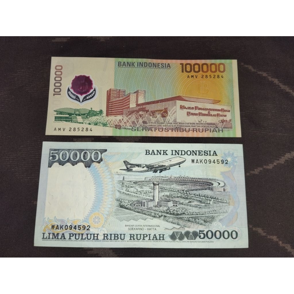 paket murah uang kertas kuno 100rb polymer dan 50rb Suharto