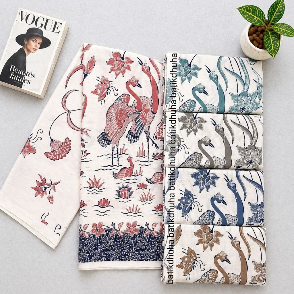 KAIN BATIK CANTIK MOTIF BURUNG BANGAU BATIK DASAR PUTIH