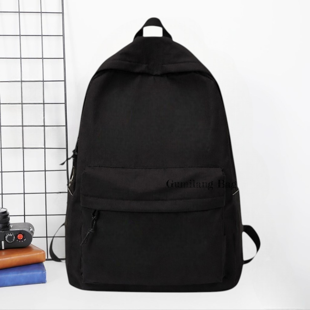 Tas Backpack Hitam POLOS Pria Wanita Tas Sekolah Simpel Polos