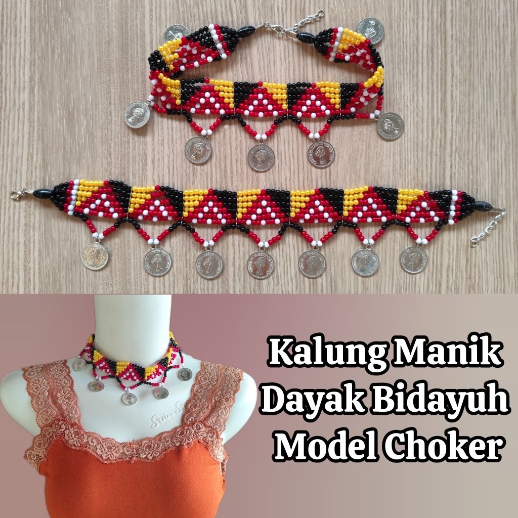 Kalung manik choker dayak bidayuh / Kalung manik dayak / kalung dayak Kalimantan / kalung etnik daya