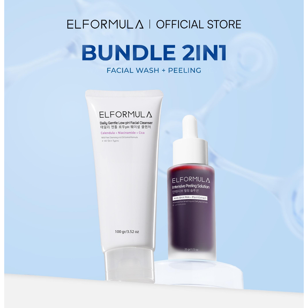 ELFORMULA Bundle 2in1 - Daily Gentle Low pH Facial Cleanser Facial Wash + Intensive Peeling Solution