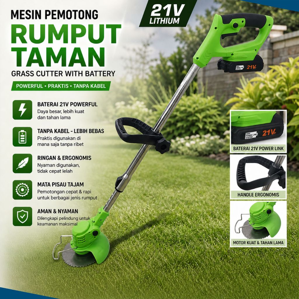 mesin potong rumput grass cutter alat pemotong dahan baterai cas