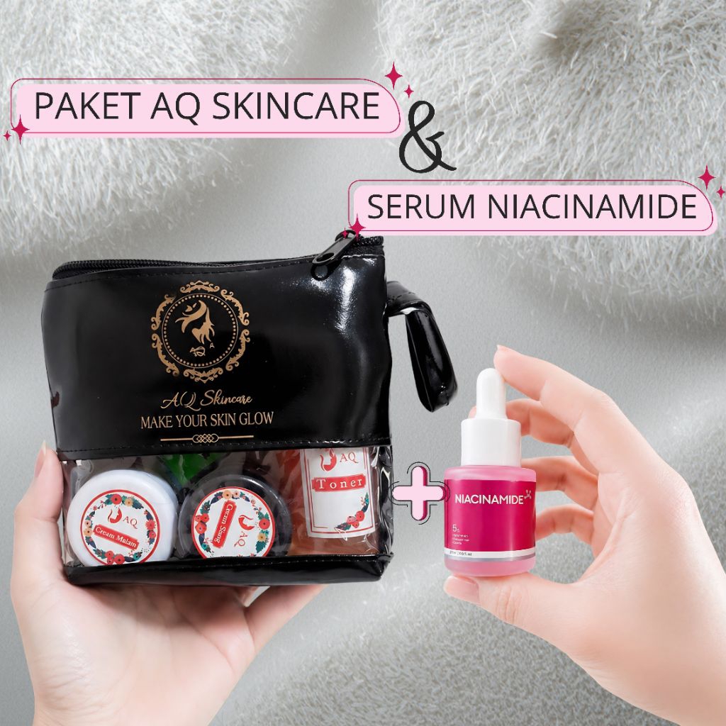 PAKET GLOWING AQ SKINCARE Original / Cream Pemutih Wajah AQ / Cream Whitening Siang Malam Toner Sabu