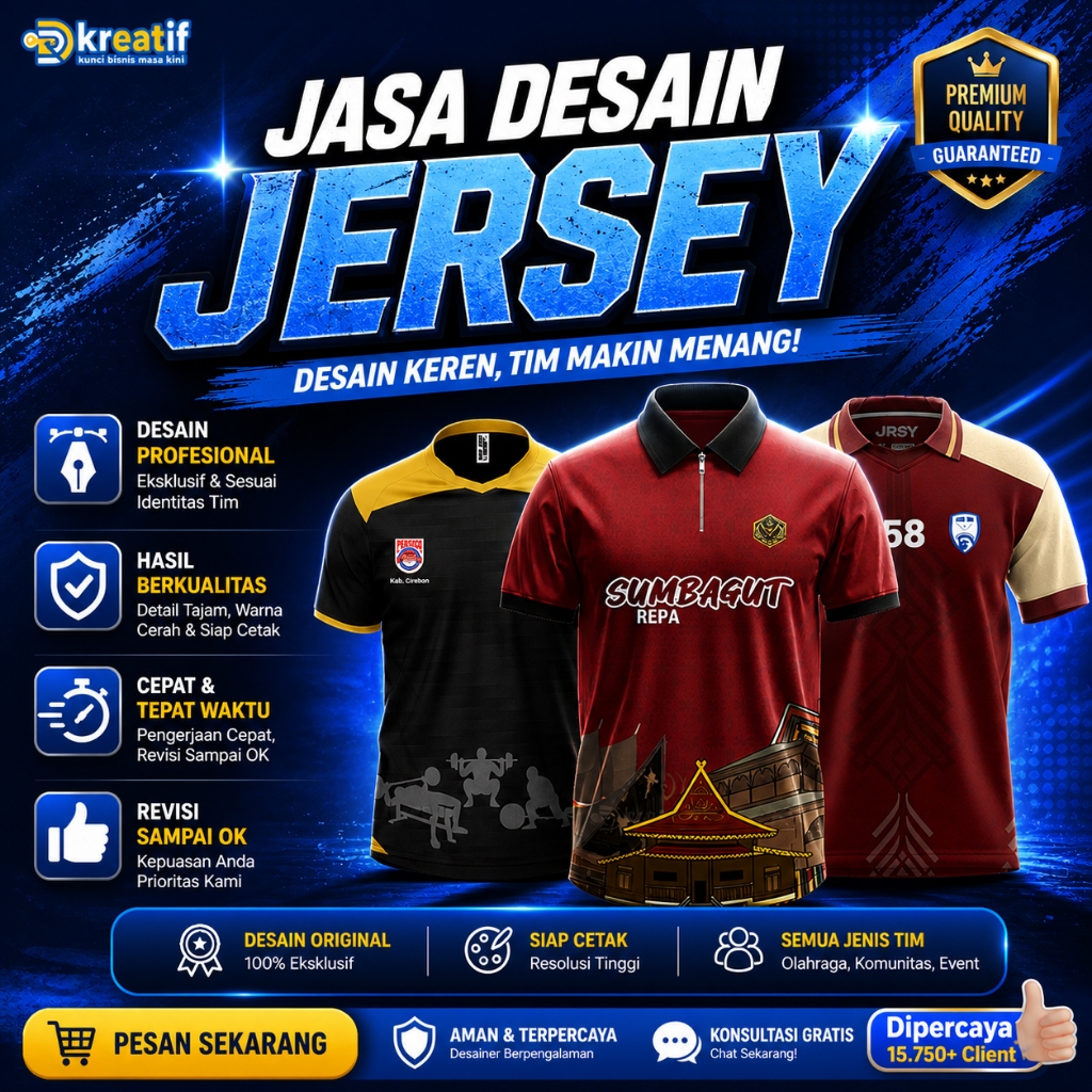 Jasa Desain Jersey Tim Futsal Bola Esport Custom Profesional Siap Cetak Full Printing