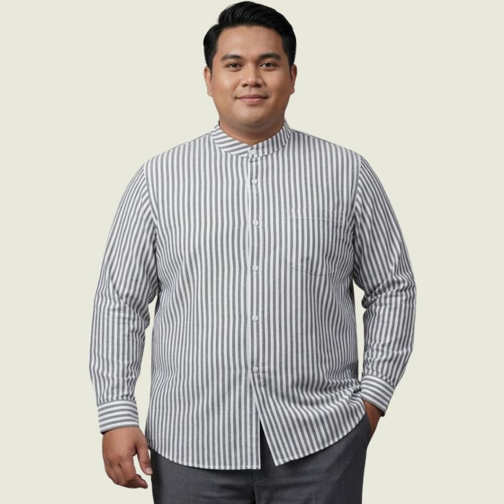 Bigbrand Kemeja Salur Lengan Panjang Pria Big Size Jumbo Oversize Premium