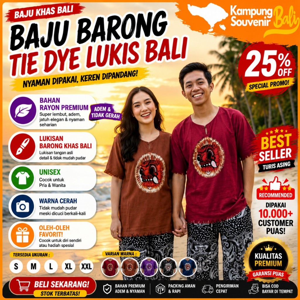 Kaos Baju Barong Lukis Bali Jumbo Rayon Adem Pria Wanita Oleh Oleh Khas Bali Original