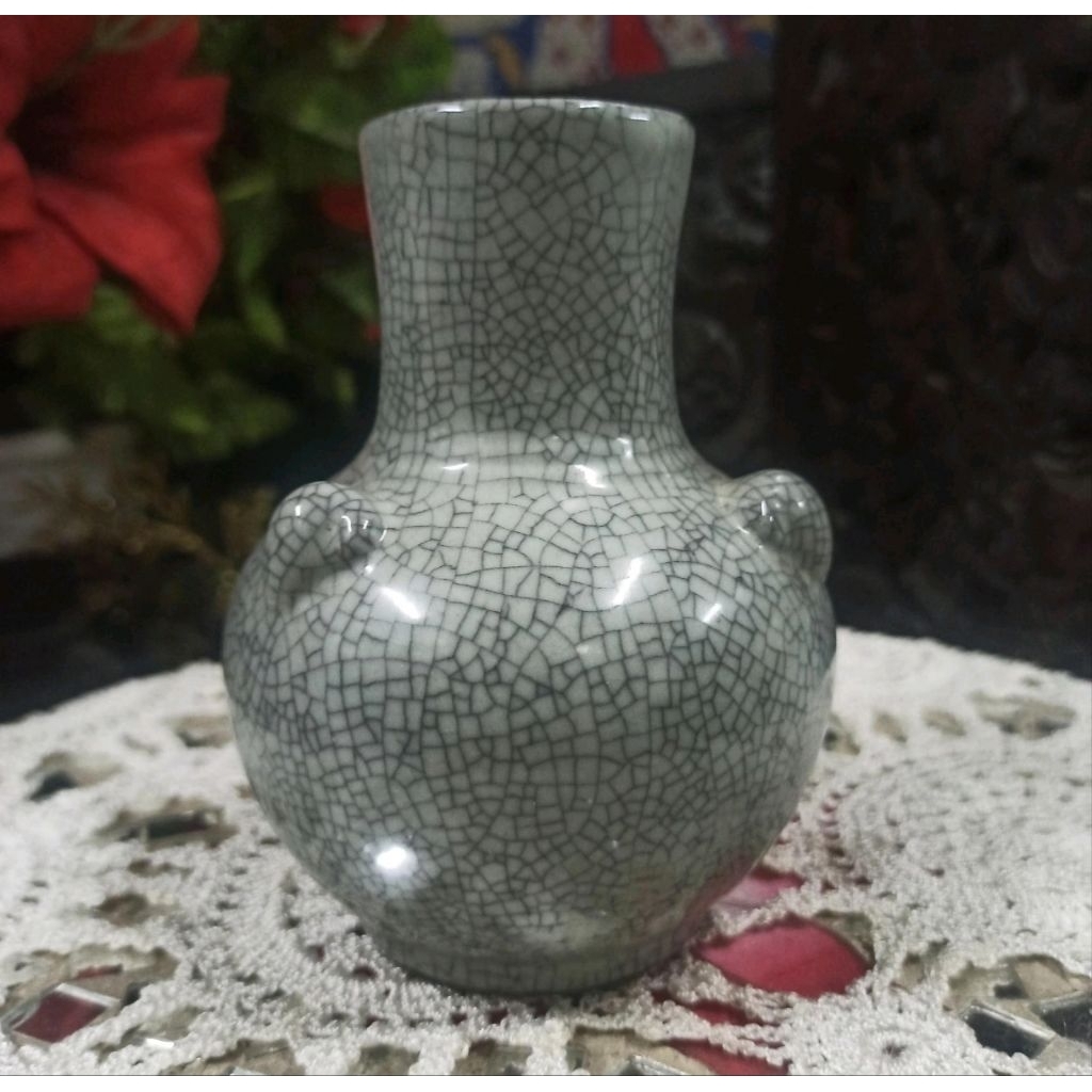 Guci/Vas kuno buatan tangan keramik tua Song retak seribu antik T:13cm
