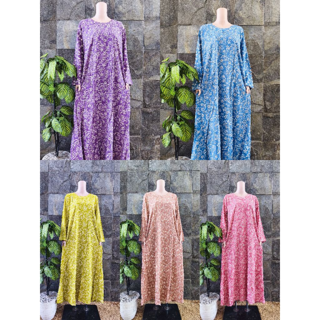Qonita - Gamis Batik Ld 106-115 Longdress Santai Rayon Premium Daster Lengan Panjang Adem | Sabrina