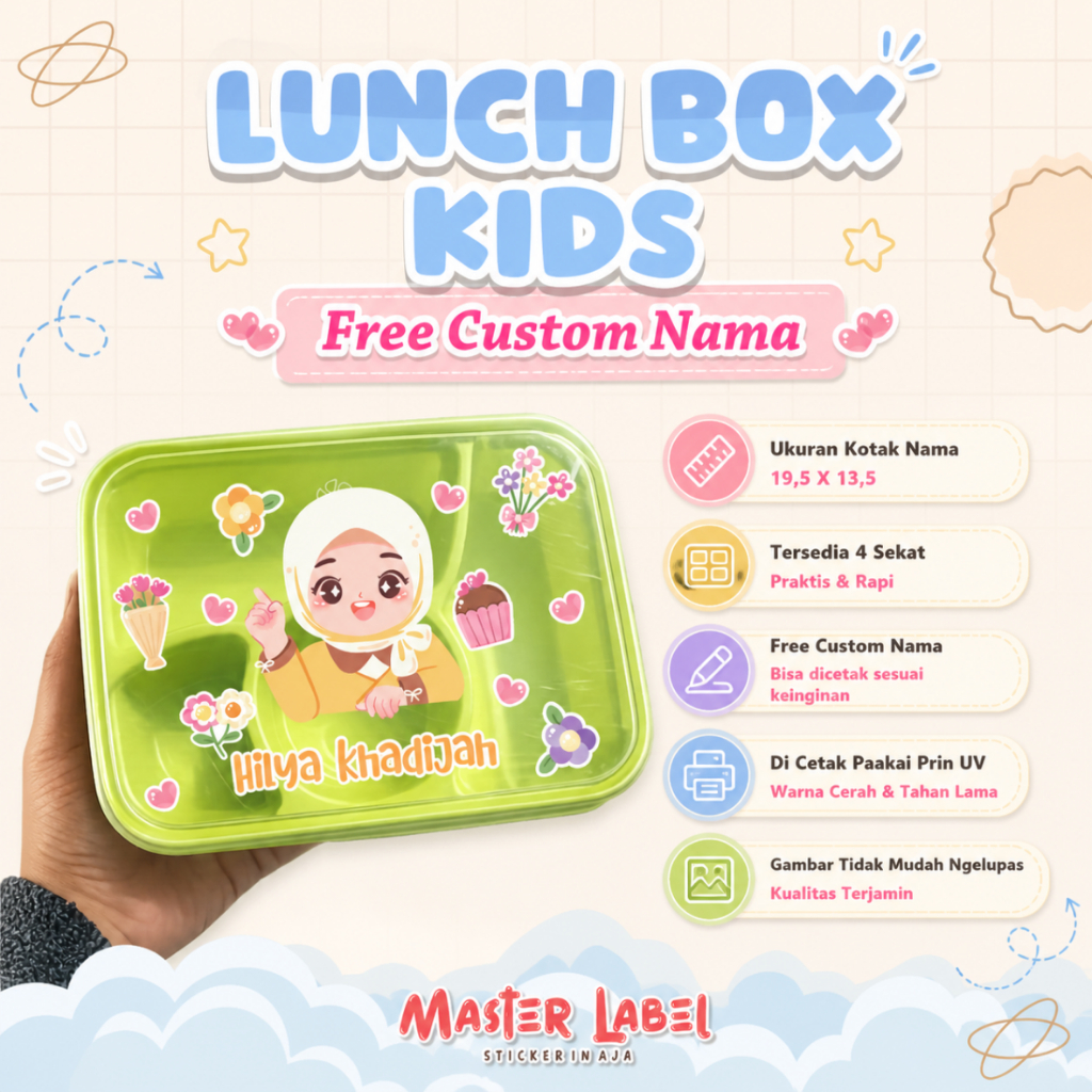 Lunch Box Kids custom nama anak Custom UV Print souvenir hadiah gift birthday FREE Custom Nama Souve