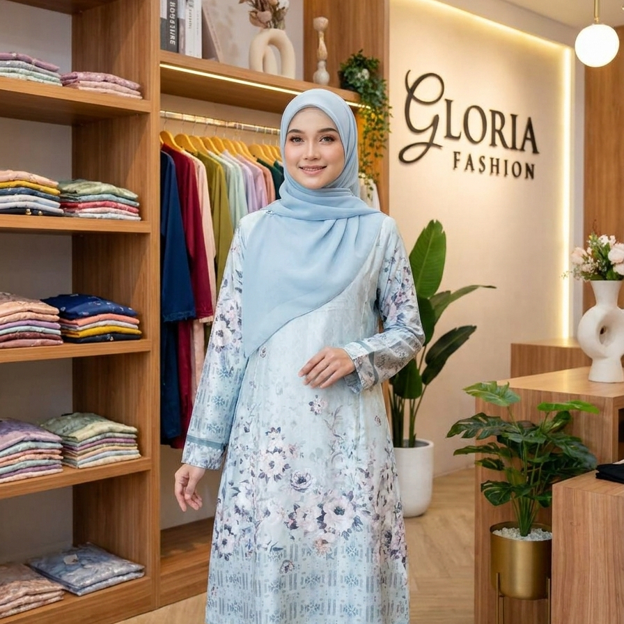Gloria Dress One Set Kurung Melayu  - Biru Langit