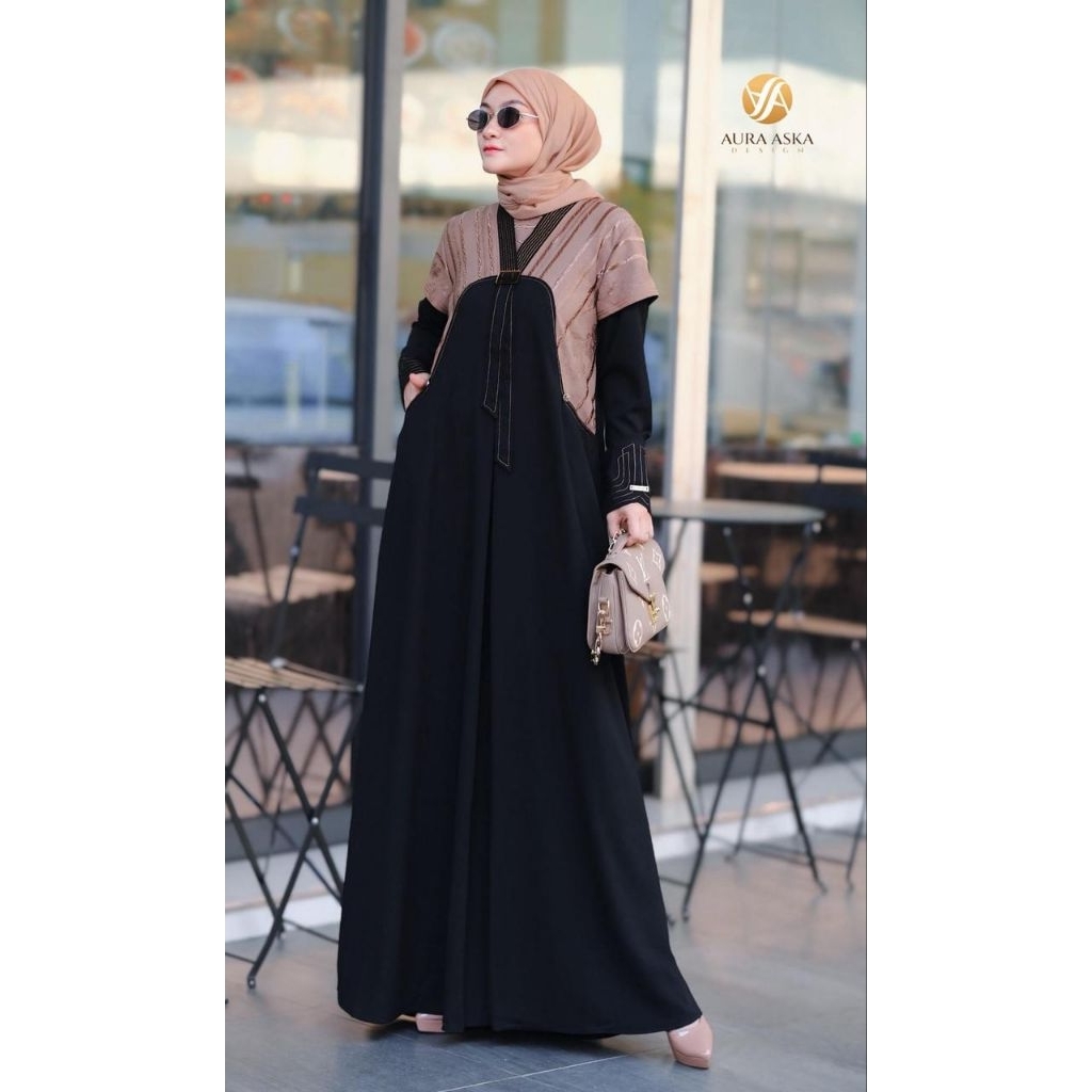 MAHALINI Dress By Aura Aska / GAMUIS ABAYA HITAM MODIS JUMBO