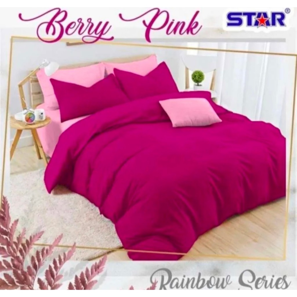 Sprei Set Katun Star Polos Berry Pink