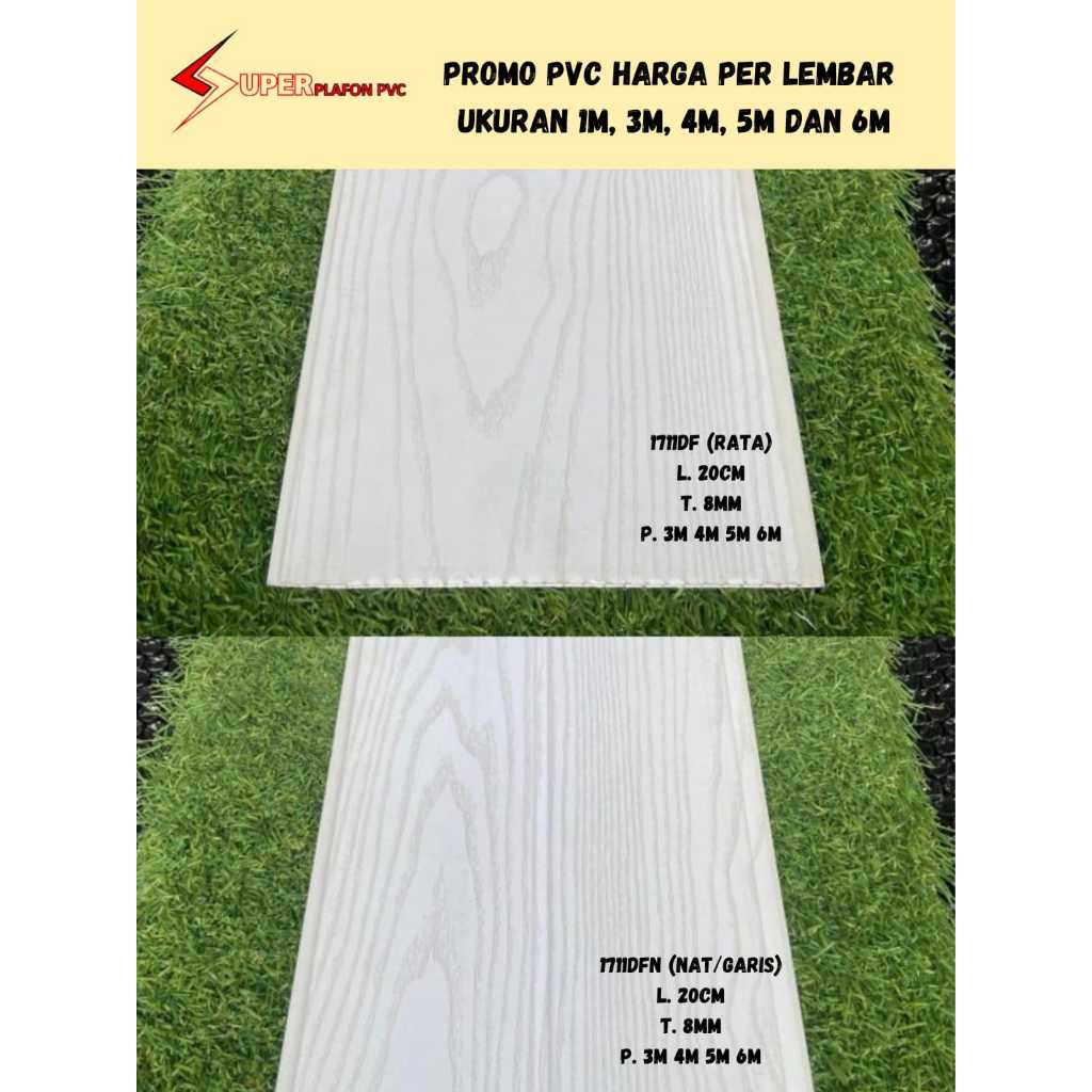 [PROMO] Per Lembar Plafon Pvc Serat Kayu Putih Doff Rata dan Nat/Garis Plavon Pvc Doff Lembaran