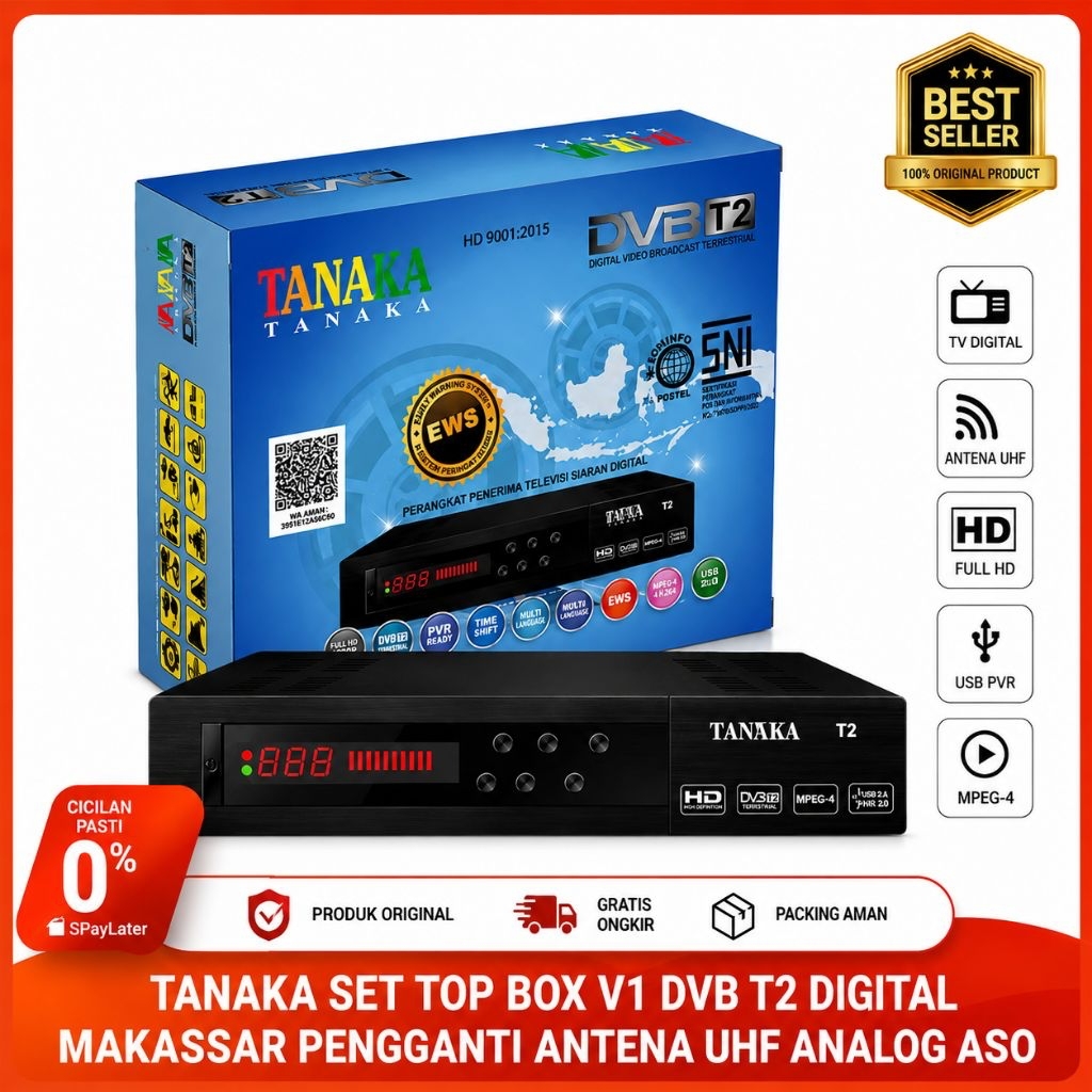 TANAKA SET TOP BOX  V1 DVB T2 DIGITAL  MAKASSAR PENGGANTI  ANTENA UHF ANALOG ASO
