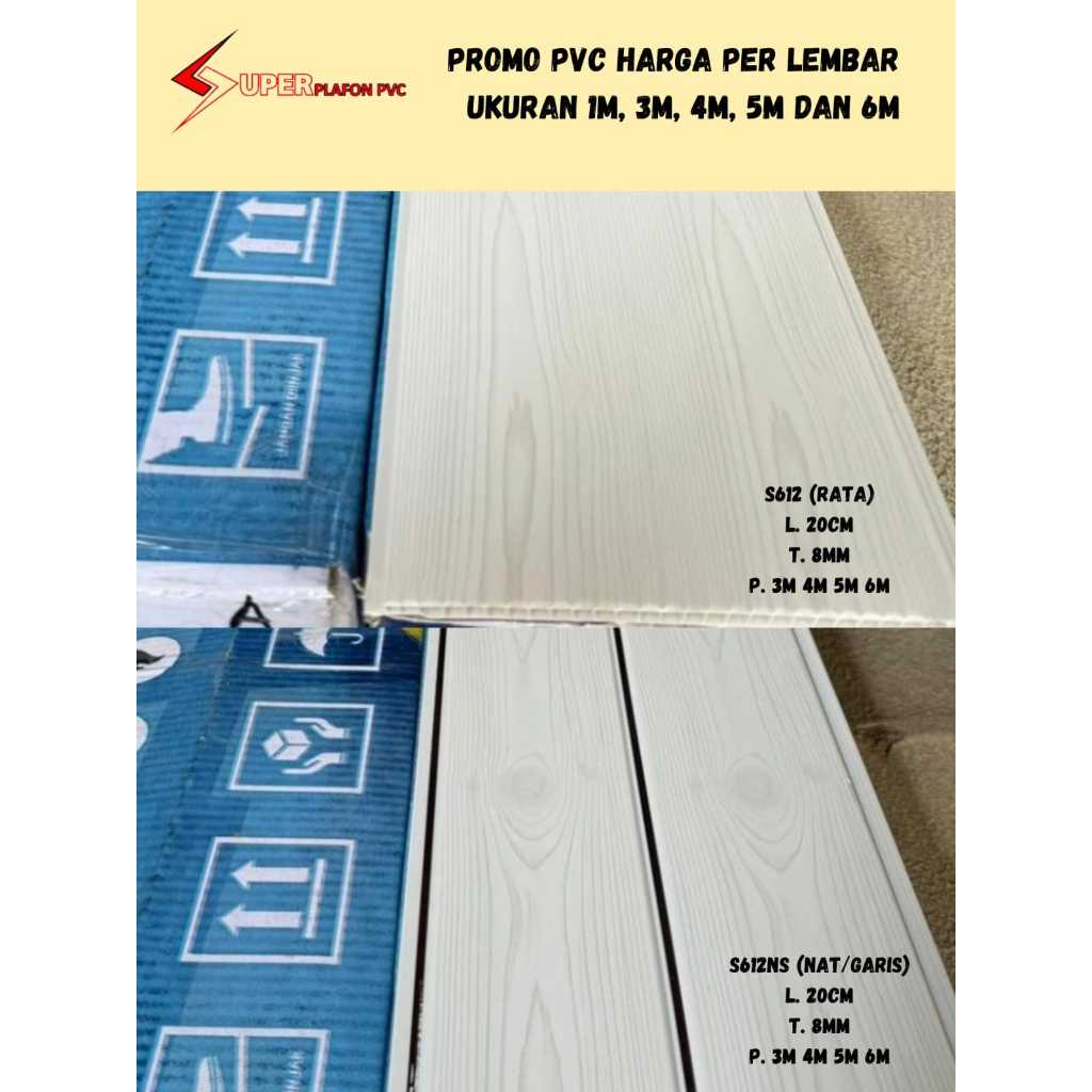 [PROMO] Per Lembar Plafon Pvc Putih Serat Kayu Glossy Rata dan Nat Silver Plavon Pvc Motif Serat Kay
