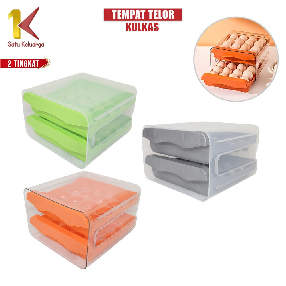 Satu Keluarga Tempat Telur 2 Tingkat C410 Box Penyimpanan Telor Rak Serbaguna / Egg Storage Box Orga