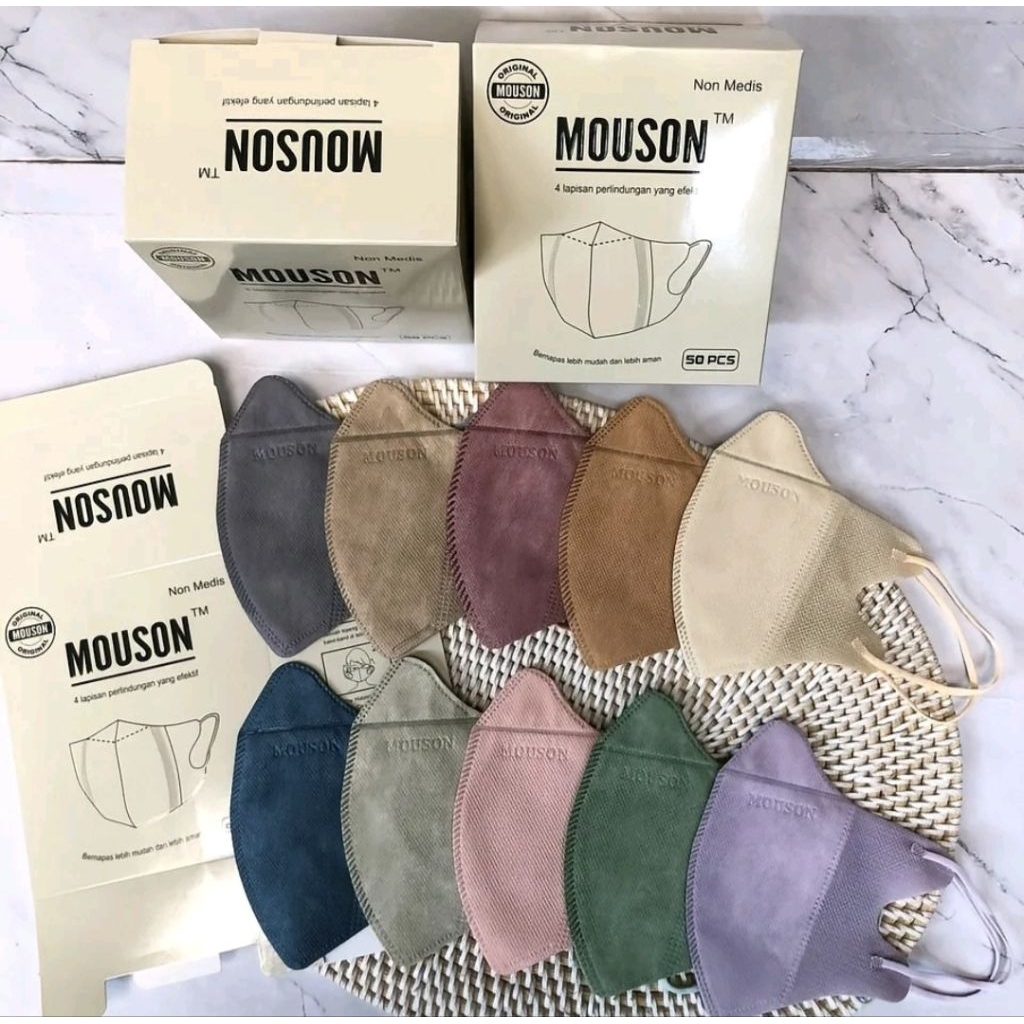 Masker Duckbil MOUSON 4Ply isi 50Pcs Warna Mix Soft Nude Duckbill 4 Ply Earloop Surgical Mask