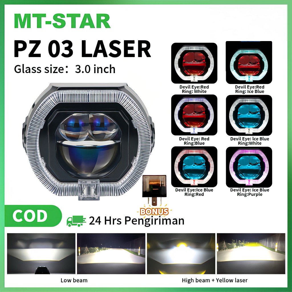 MT STAR Indonesia PZ03 Laser Projie Biled Matrix Laser 3 Inch Blue Lens Body Black Turbo Fan Cooling
