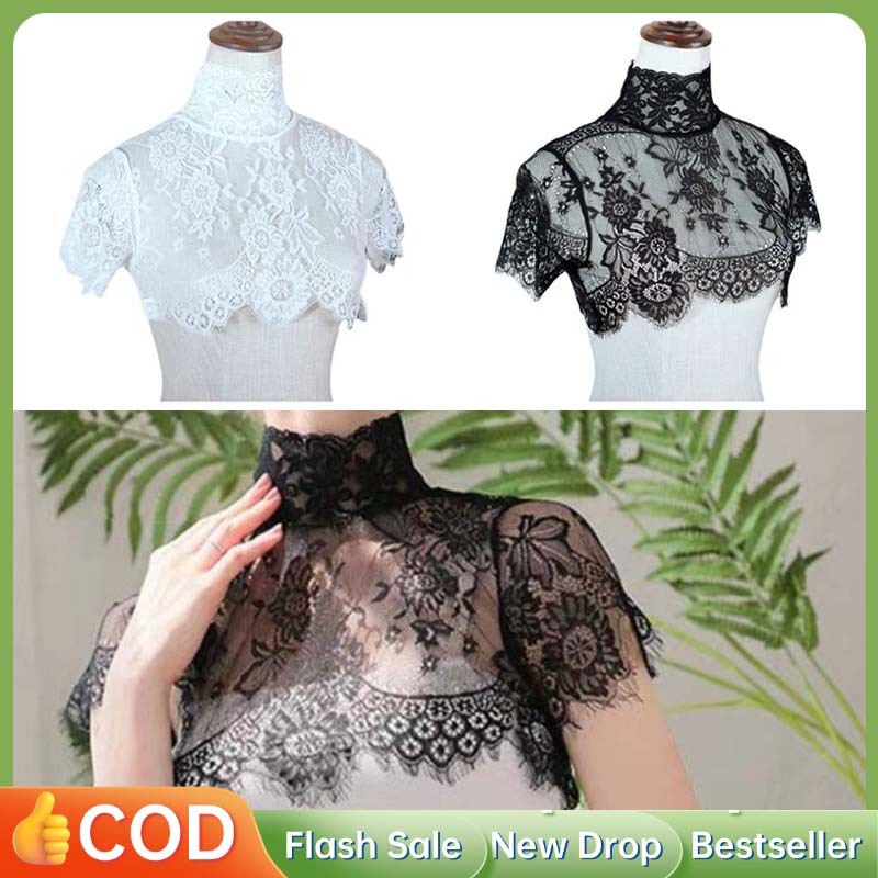 Aksesori Lehan Baju Kerah Palsu Wanita Fake Collar Lace Kerah Renda Bordir Korean Style Untuk Gamis 