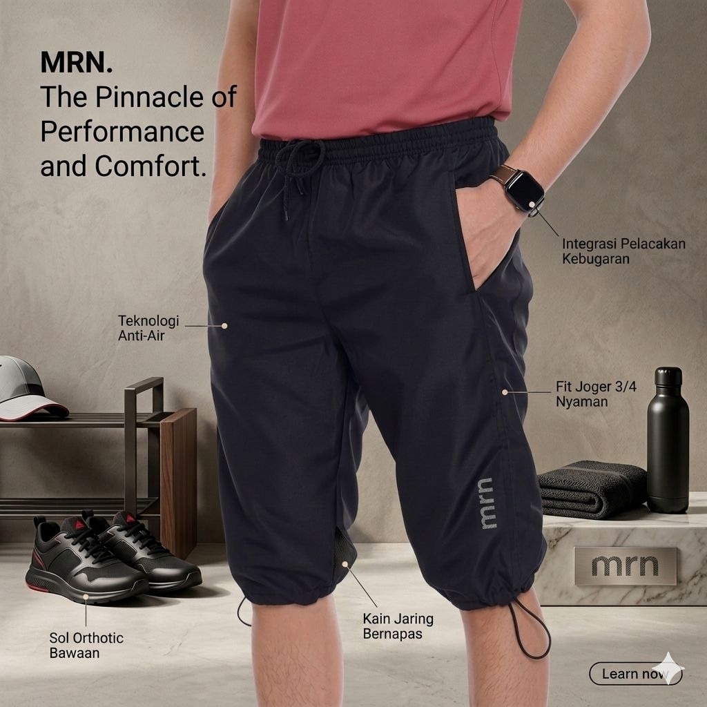 MRN Celana Jogger 3/4 Pria Slim Fit Sport Olahraga Running Training Gym Celana Pendek Cargo Lari Mic