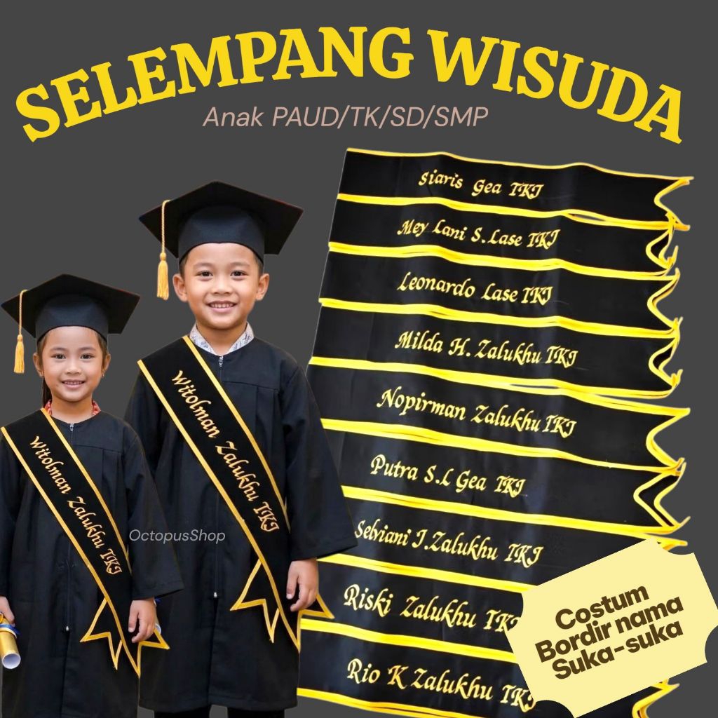 Selempang Wisuda Kelulusan TK SMP SMA Sarjana