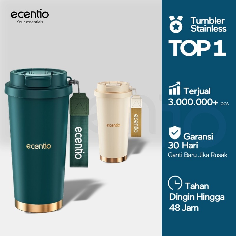 ecentio tumbler minum premium 530ml tahan dingin 24 jam botol stainless 316 portable