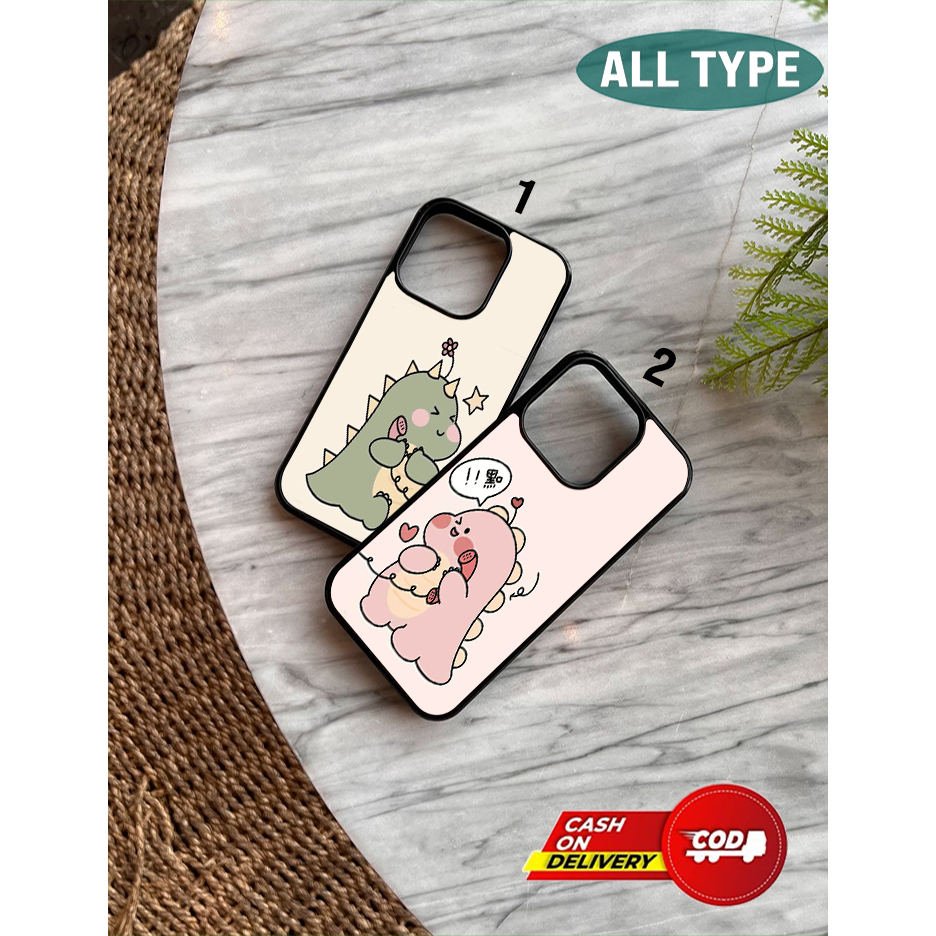 [MOTIF COUPLE DINO CALLan] Case Glossy 2D/Hardcase Untuk Semua Type HP IP, Xiaomi, Oppo, Vivo, Infin