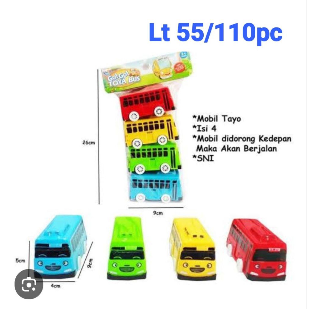 Mainan Mobil Bus Tayo LT 55 - Set 4 Mobil Kecil, Plastik Tahan Lama, Desain Menarik
