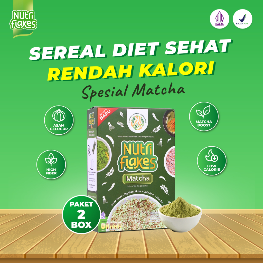 Nutriflakes Matcha Sereal Rendah Kalori untuk Diet Paket 2 Box