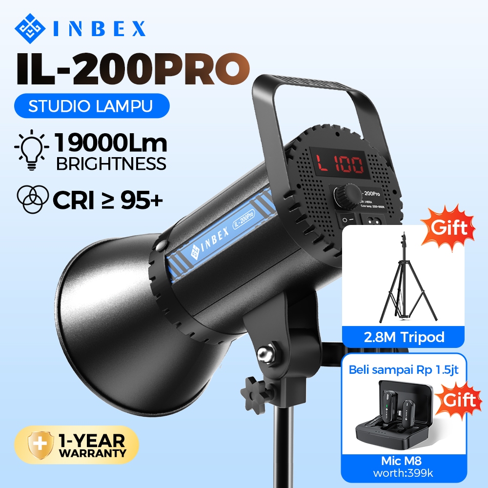 INBEX IL200PRO COB Lampu Studio Profesion 200W Sorotan Pencahayaan-Pembuatan Konten Video Streaming