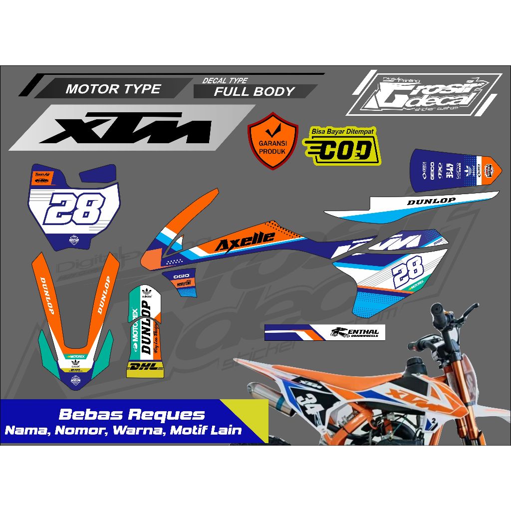 Sticker striping Trail Mini XTM 50cc New SK 50cc LENKA MC12 50cc Full Body Bebas Reques