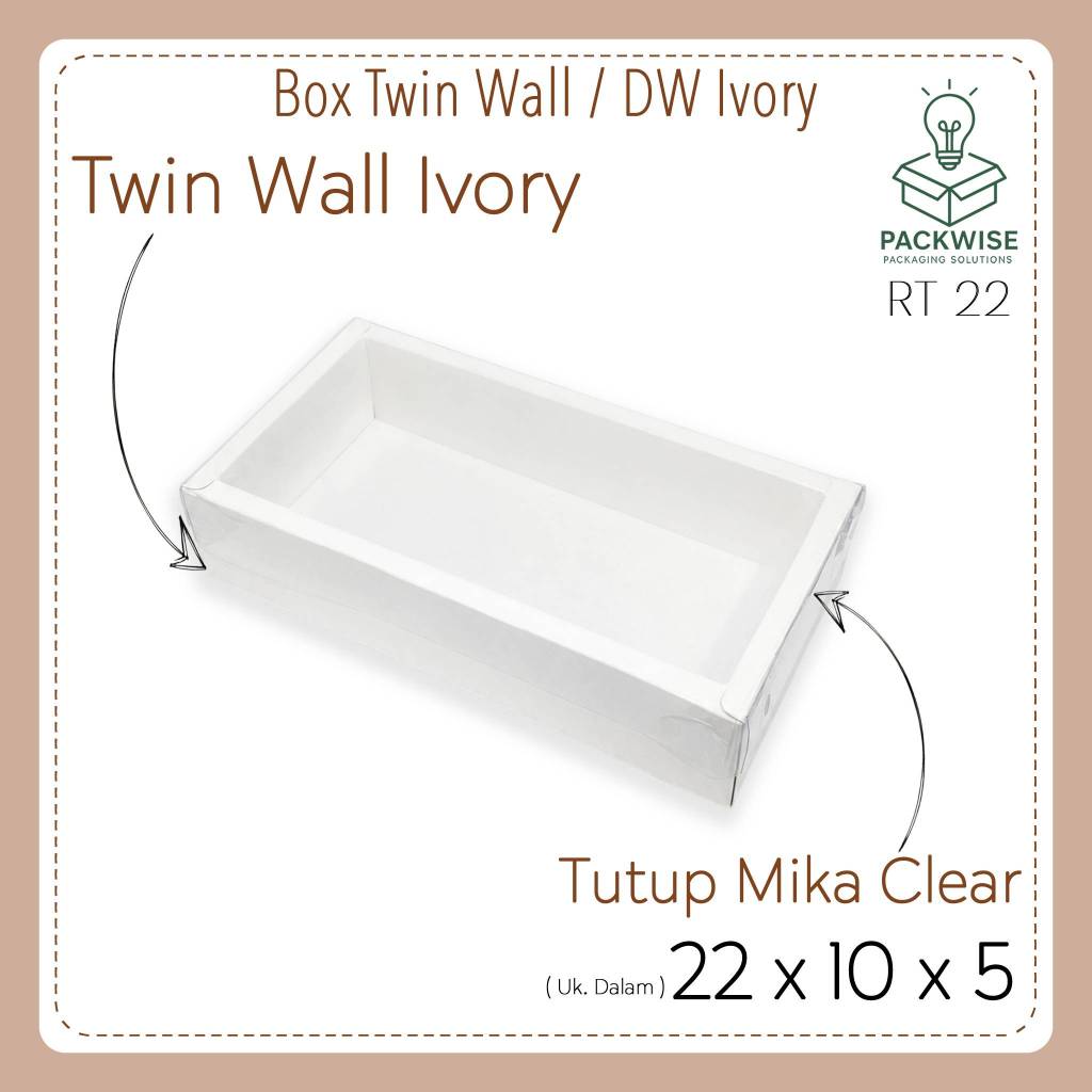 Box Twin Wall / DW / Double Wall Ivory Putih + Tutup Mika Clear - 22x10x5 cm - Cake Kue Hampers
