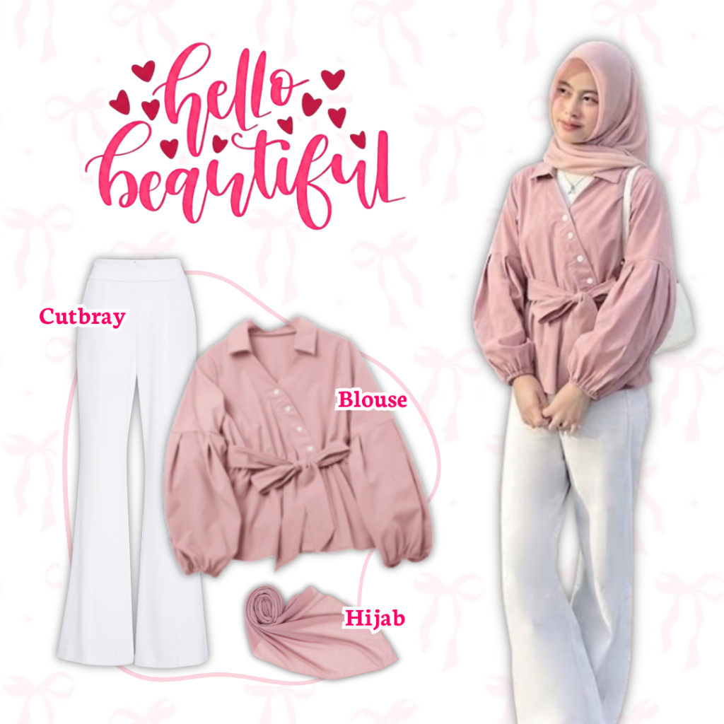 one set remaja 3in1 /  outfit wanita kekinian / Setelan Kekinian / Oary Blouse Shakilla Crepe + Cela