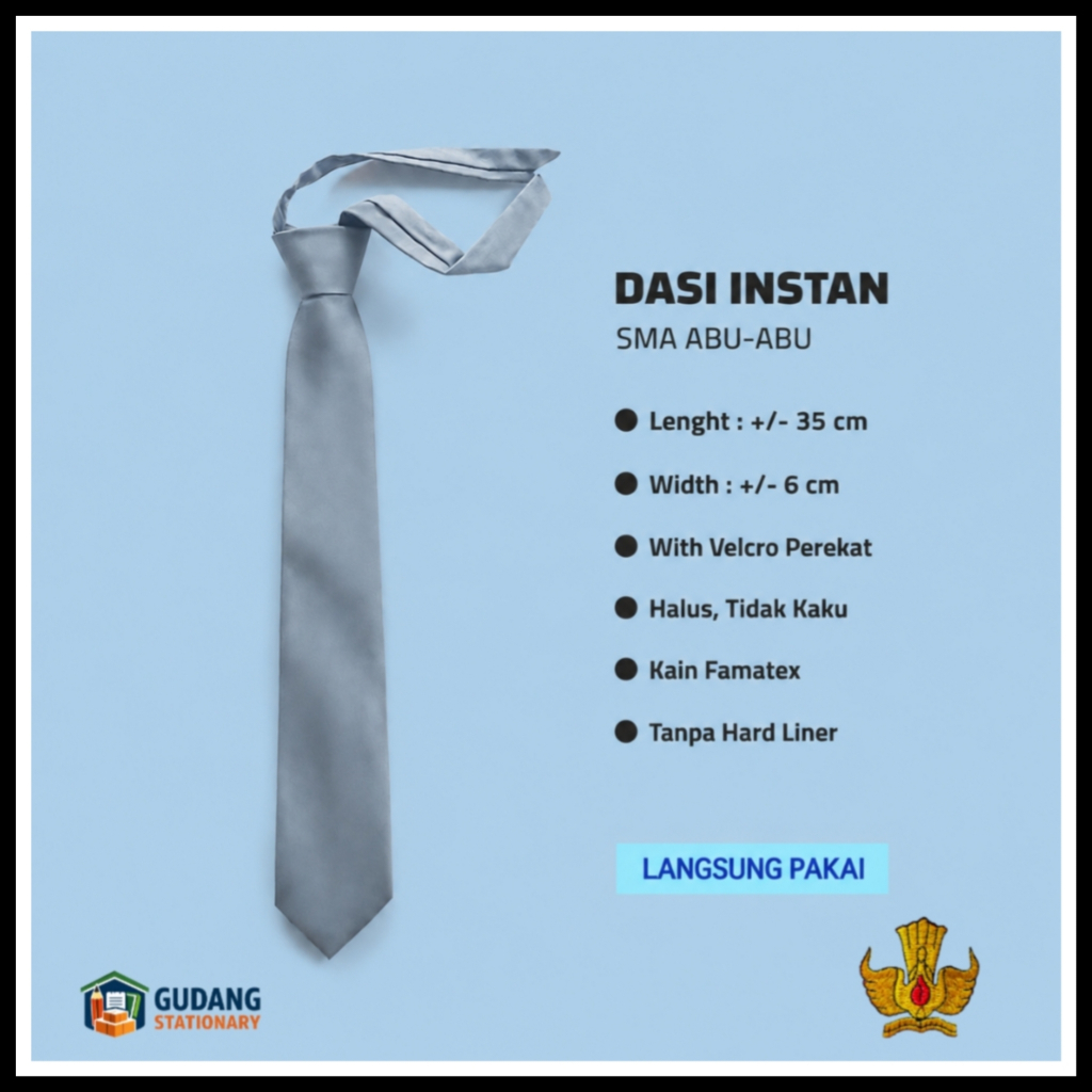 Dasi Instan Seragam SMA Abu-abu Polos