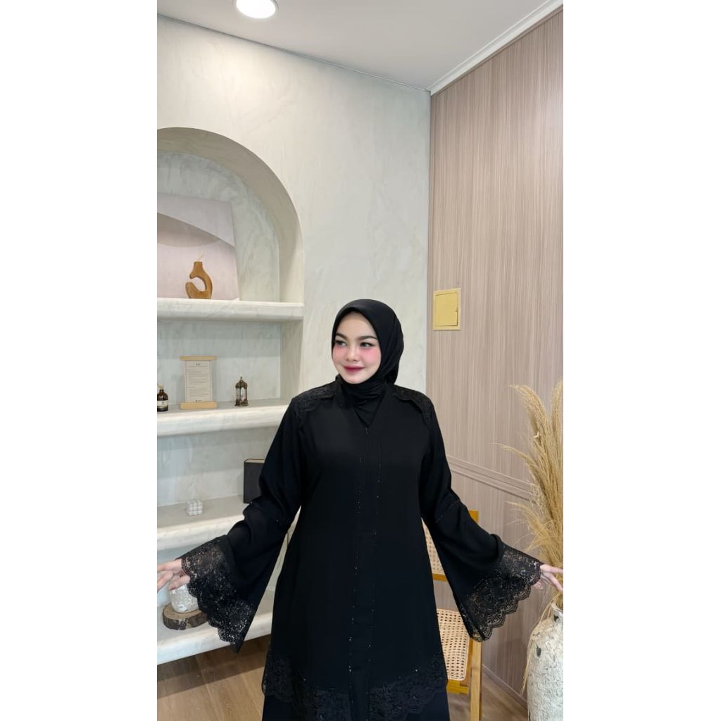 ABAYA NABILA MATERIAL JETBLACK SAUDI PREMIUM