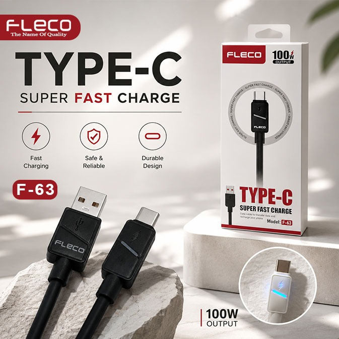 FLECO Kabel Data LED Light Super Fast Charging 100W 6A Model F-63