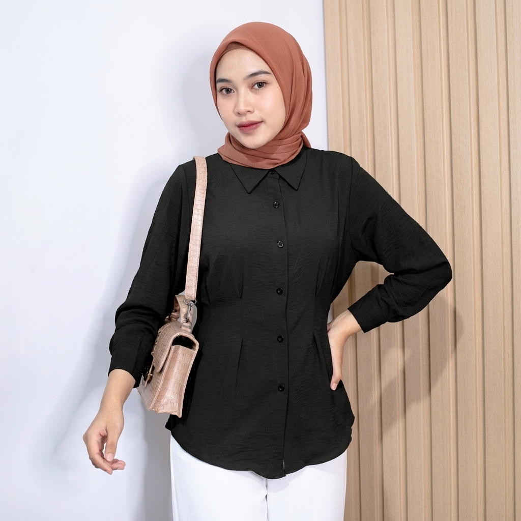 Nuna Shirt Kemeja Atasan Wanita - Kemeja Kerut Depan - Kemeja Wanita Oversize
