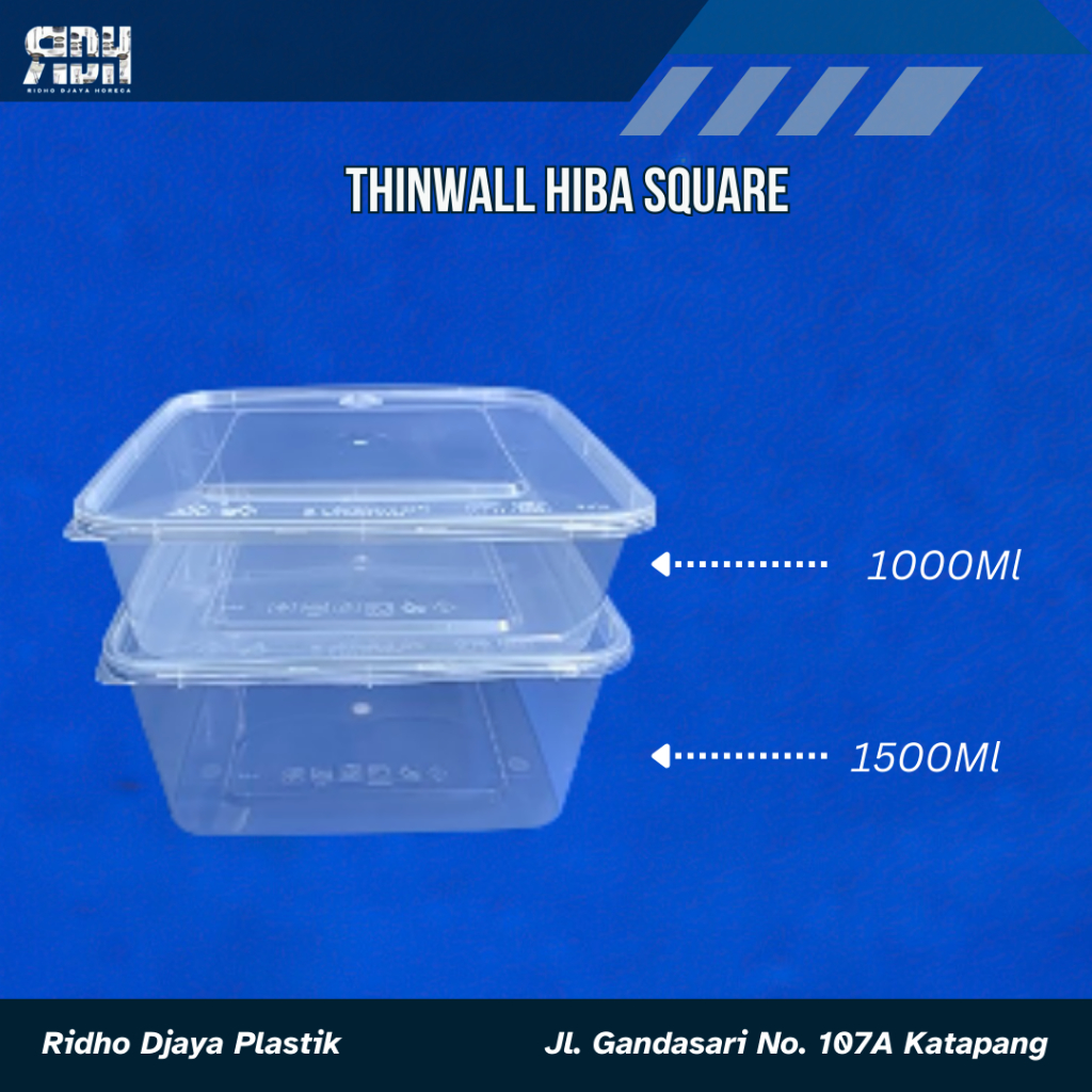 Thinwall HIBA Square Ukuran 1000Ml, dan 1500Ml - Thinwall Kotak - Kotak Makan Plastik