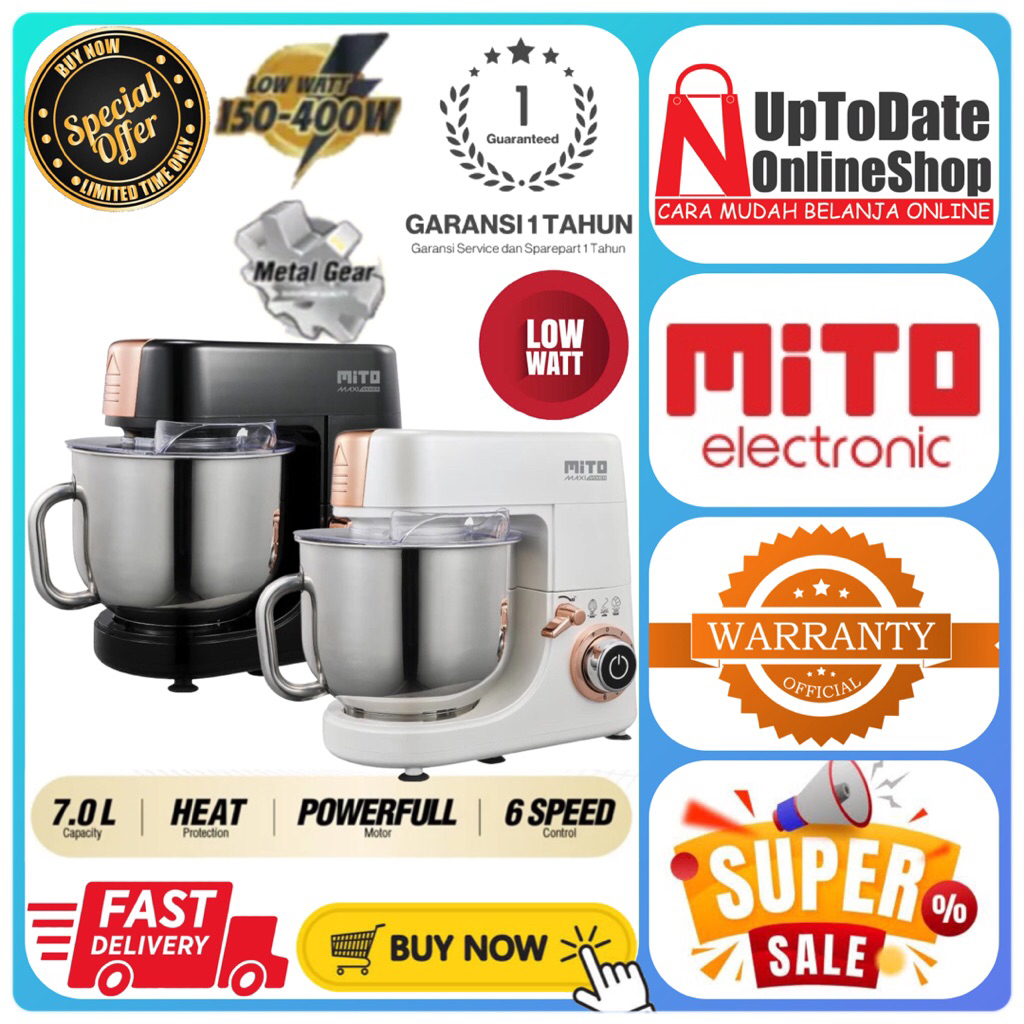 STAND MIXER MITO MX700 MX-700 MX 700 METAL GEAR 6 SPEED MIXER MITO SUPER LOW WATT BAKING DOUGH MIXER