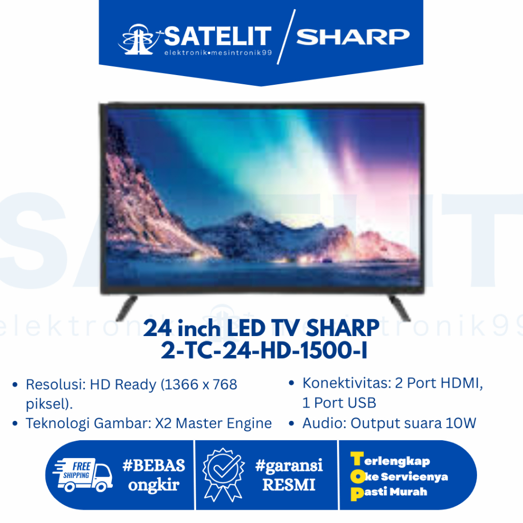 TV Digital SHARP 24 Inch 2T-C24HD1500I LED TV HD Ready DVB-T2 Tanpa STB