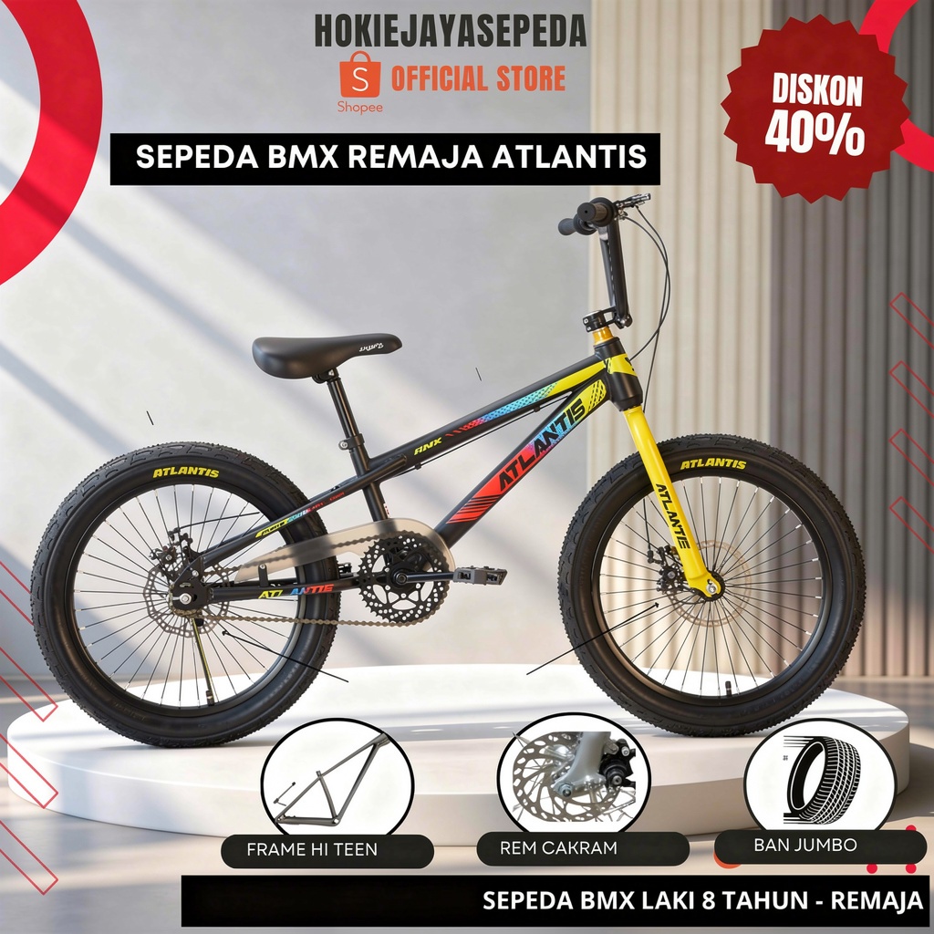 MangMangMang SEPEDA BMX 20" ATLANTIS 650 I Rem DISC BRAKE DAN V BRAKE Ban Luar JUMBO 3.0 - Ban